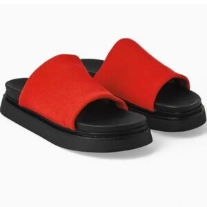 COS Platform Slide Sandals Fabric Strap Sz 7 EU 37 scandi Minimalist